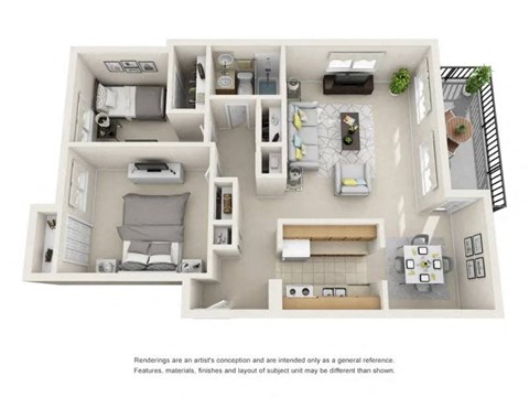 Floor plan for 2 beds, 1 bath, 899 sqft